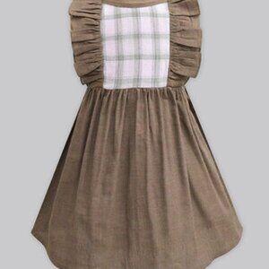 A.T.U.N. sz 4 PRETTY ZIP Back Mocha & Blush Plaid Front RUFFLED Corduroy Dress 4